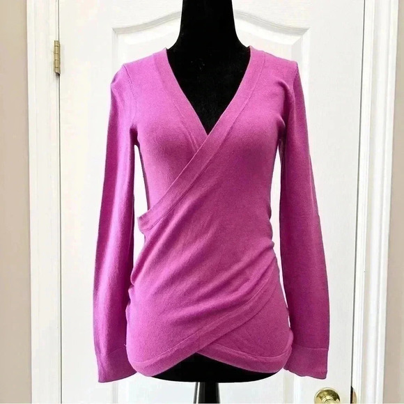 Ricki’s Wrap Front Sweater Deep V Neck Thin Knit Stretch Fit Fuschia Pink XS - Picture 15 of 15